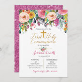 Pink Purple First Holy Communion Invitations (Devant / Derrière)