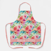 Pink Purple Flowers Mint Waterverf Boho Kitchen Schort (Voorkant)