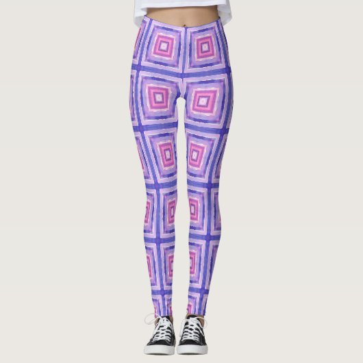 Pink & Purple Geometric Square Leggings (Devant)