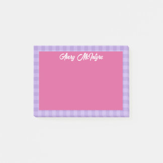 Pink Purple Gingham Border Name In Cool Script Post-it® Notes