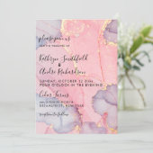Pink Purple Gold Vintage Wedding Invitation (Debout devant)