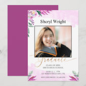 Pink Purple Graduate Photo Floral Invitation (Devant / Derrière)