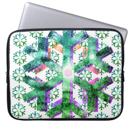 Pink, Purple + Green Snowflakes on Electronics Bag Laptop Sleeve