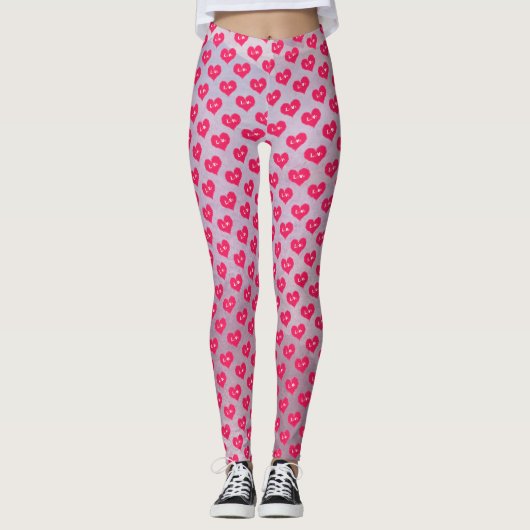 Pink Purple Hearts Motif Saint Valentin Leggings (Devant)