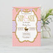 Pink Purple Lavender Gold Sip Et Voir Invitation (Debout devant)