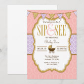 Pink Purple Lavender Gold Sip Et Voir Invitation (Devant / Derrière)
