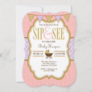 Pink Purple Lavender Gold Sip Et Voir Invitation