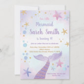 Pink Purple Mermaid Queue Anniversaire Invitations (Devant)