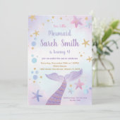 Pink Purple Mermaid Queue Anniversaire Invitations (Debout devant)