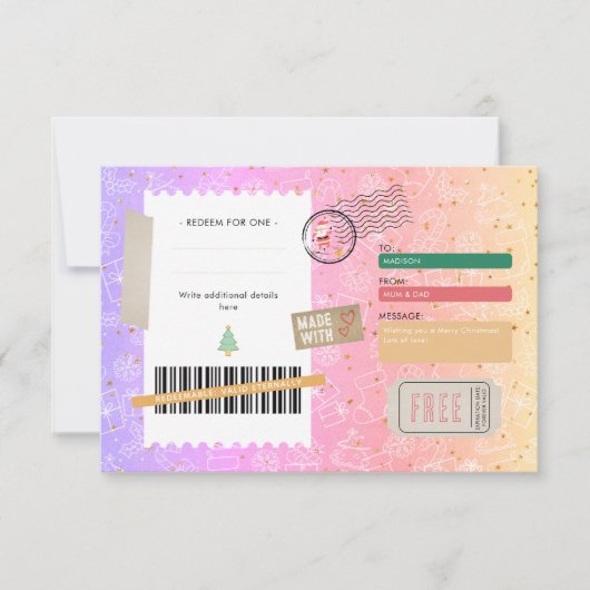 Pink Purple Pattern Christmas Ticket Gift Voucher (Voorkant)