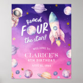 Pink Purple Planet Space Girl's Birth Affiche de b (Devant)