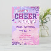 Pink Purple Sequin Cheerleader Girl Birthday Kaart (Staand voorkant)