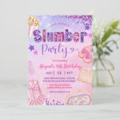 Pink Purple Sequin Slumber Party Birthday Kaart (Staand voorkant)
