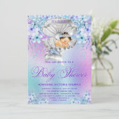 Pink Purple Sirène Bébé Douche Invitations (Debout devant)