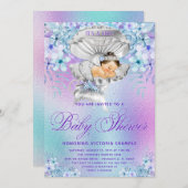 Pink Purple Sirène Bébé Douche Invitations (Devant / Derrière)