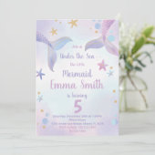 Pink Purple Sirène Invitations Anniversaire (Debout devant)