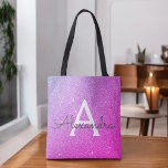 Pink Purple Sparkle Élégant Monogramme Sac de livr<br><div class="desc">Pink and Purple Ombre Faux Sparkle et Parties scintillant Elégant sac de livre de monogramme. Ce sac de livre peut être customisé pour inclure votre nom initial et prénom.</div>