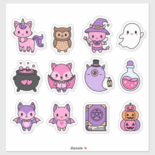 Pink & Purple Spooky Creatures Magic Stickers (Vel)