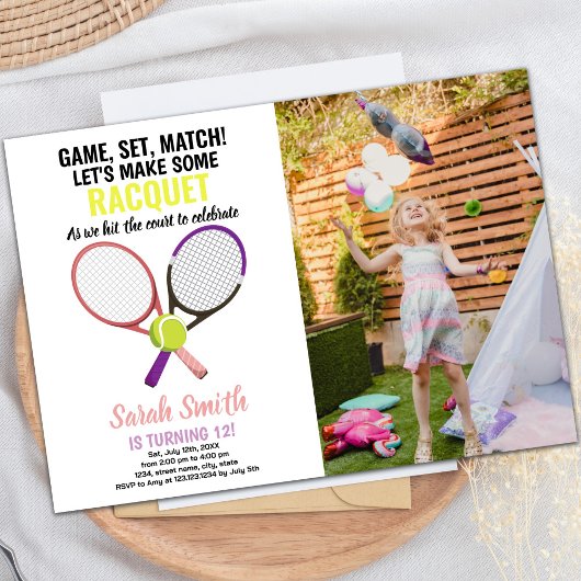 Pink Purple Tennis Anniversaire Invitations avec p