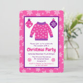 Pink & Purple Ugly Sweater Christmas Party Kaart (Staand voorkant)