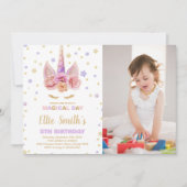 Pink Purple Unicorne Invitations Anniversaire avec (Devant)