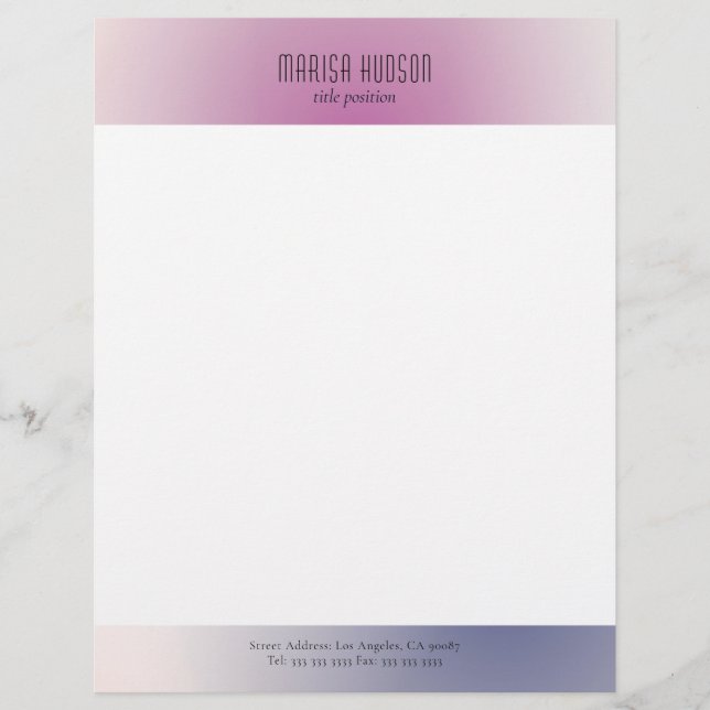 Pink Purple White Minimalist Aesthetic Gradient Briefhoofd (Voorkant)