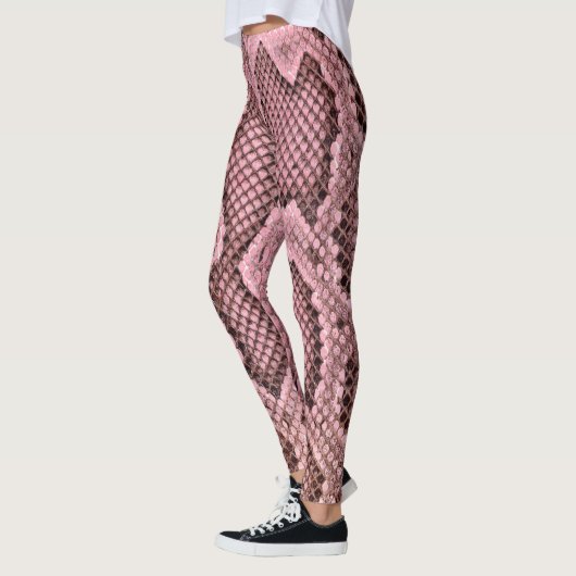 Pink Python Snake Print Leggings femmes (Gauche)