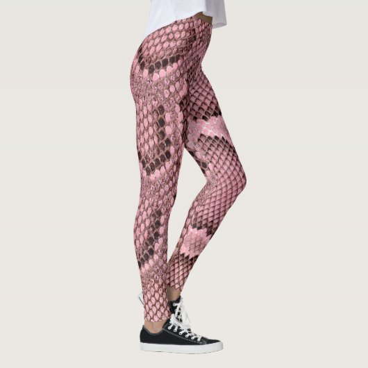 Pink Python Snake Print Leggings femmes (Droite)