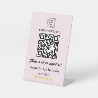 Pink QR Code 5-Star Review Business Pedestal Sign Reclamebord Met Voetstuk