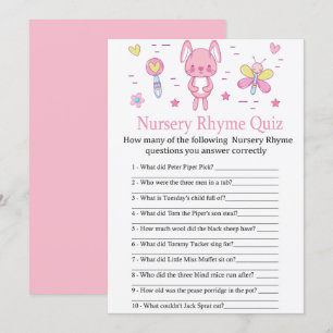 Pink Rabbit Nursery Rhyme Quiz baby shower game Kaart