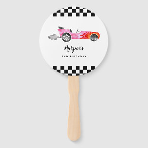 Pink Race Car Girl Birthday Party Foto hand Fan Handwaaier