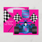 PINK RACING CAR-uitnodiging Kaart (Voorkant / Achterkant)