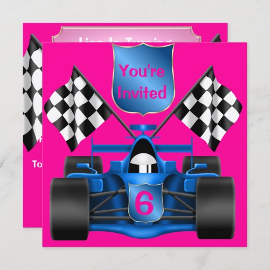 PINK Racing Invitation Kaart (Voorkant / Achterkant)