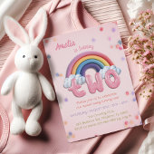 Pink Rainbow 2nd Birthday Invitation with Photo