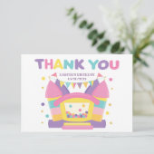 Pink Rainbow Bounce House Birthday Bedankkaart (Staand voorkant)