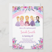 Pink Rainbow Floral Princess Invitations d'anniver (Devant)