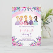 Pink Rainbow Floral Princess Invitations d'anniver (Debout devant)