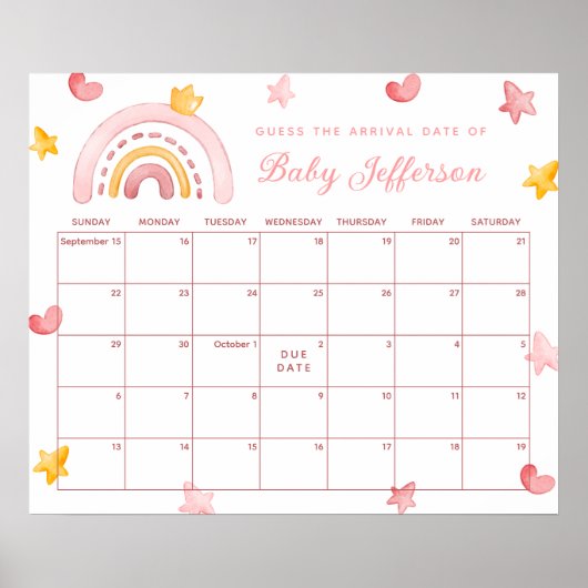 Pink Rainbow Guess uitgerekende datum Kalender Pos Poster (Voorkant)
