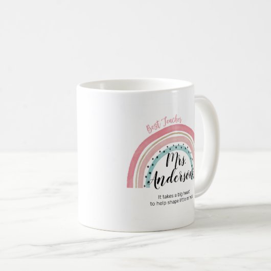 Pink Rainbow Meilleure Mug de café enseignant (Devant droit)