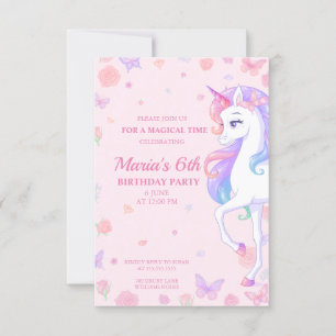 Pink Rainbow Unicorn Magique Invitation d'annivers