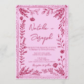 Pink Raspberry Drawn Floral Garden Photo Wedding   Kaart (Voorkant)