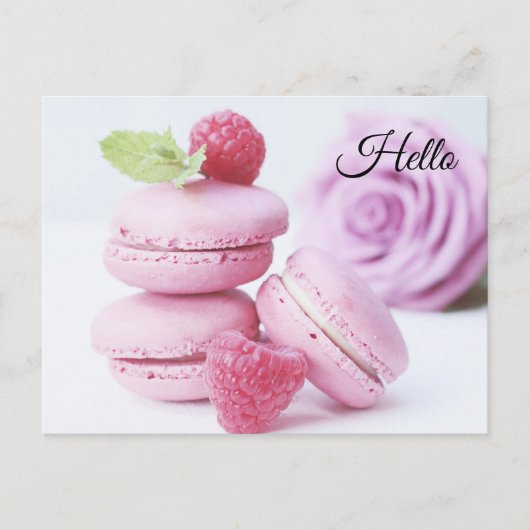 Pink Raspberry Macarons French Pastry Foto Briefkaart (Voorkant)