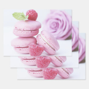 Pink Raspberry Macarons French Pastry Foto Inpakpapier Vel