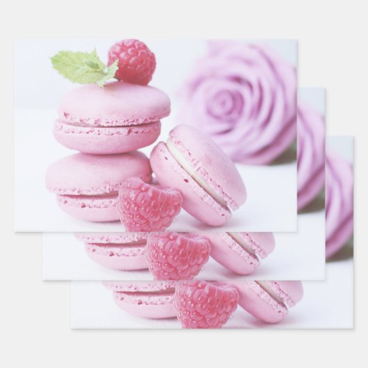 Pink Raspberry Macarons French Pastry Foto Inpakpapier Vel (Set)