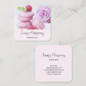 Pink Raspberry Macarons French Pastry Vierkante Visitekaartje (Voorkant / Achterkant)