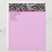 Pink Raspberry Monogram Letterhead Black Paisley Persoonlijk Briefhoofd (Voorkant / Achterkant)