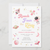 Pink Reach Four the Stars 4th Birthday Invitation (Devant)