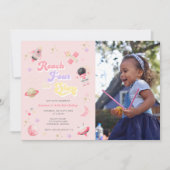 Pink Reach Four the Stars 4th Birthday Invitation (Devant)