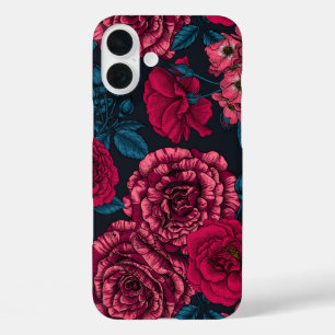 Pink, red and bi-color roses with blue leaves on b iPhone 16 plus hoesje