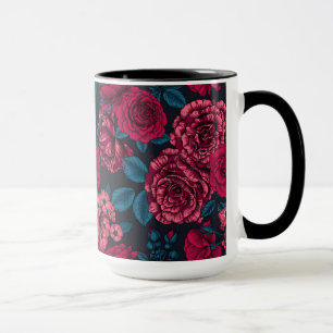 Pink, red and bi-color roses with blue leaves on b mok